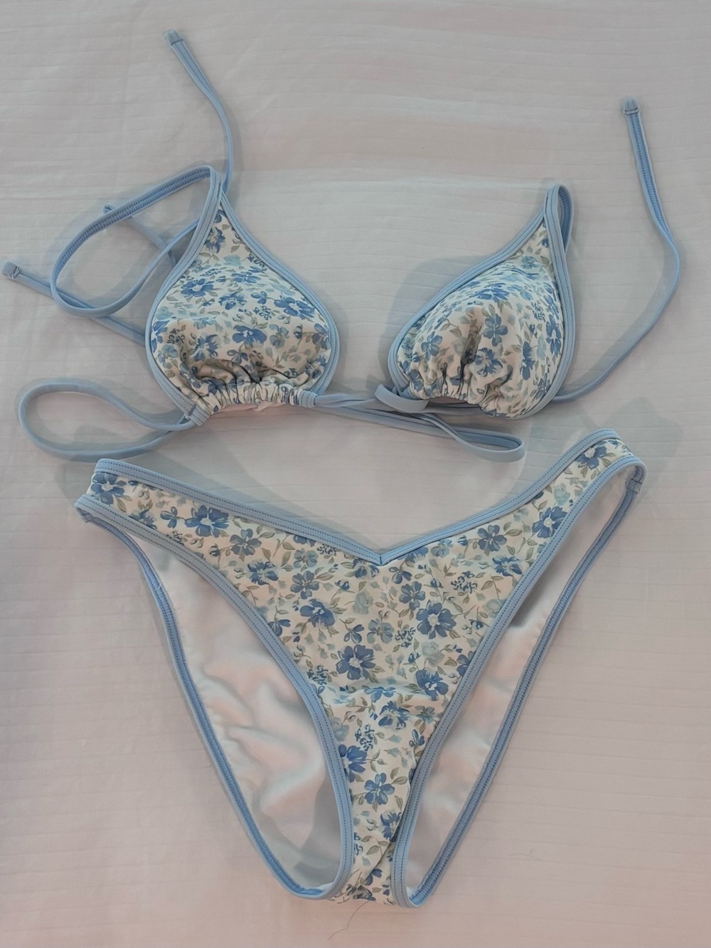 Hollister Light Blue Floral Triangle Bikini Set